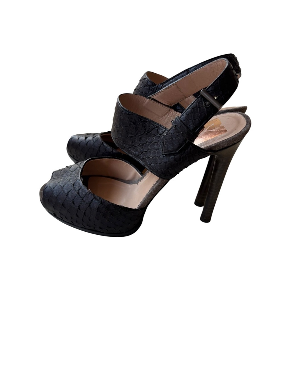 Reed Krakoff Black Snakeskin Leather High-Heel Sandals – Size 37